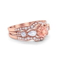 thumbnail image 3 of Three Piece Round Wedding Ring Rose Tone Morganite CZ 925 Sterling Silver Size 8, 3 of 4