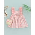 thumbnail image 2 of Kiapeise Toddler Baby Girls Summer Dress Flowers Ruffle Sleeveless Square Neck Dress + Big Bow Straw Sling Bag, 2 of 8