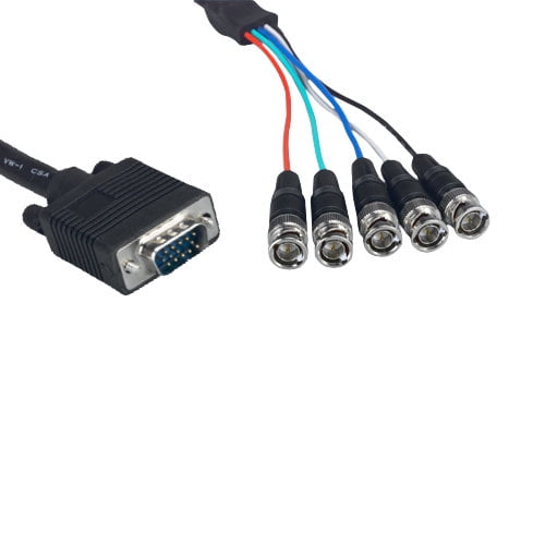 Kentek 1 Feet FT VGA HD15 female to 5-BNC RGBHV male F/M high resolution video video monitor extension cable converter adapter black 24 AWG