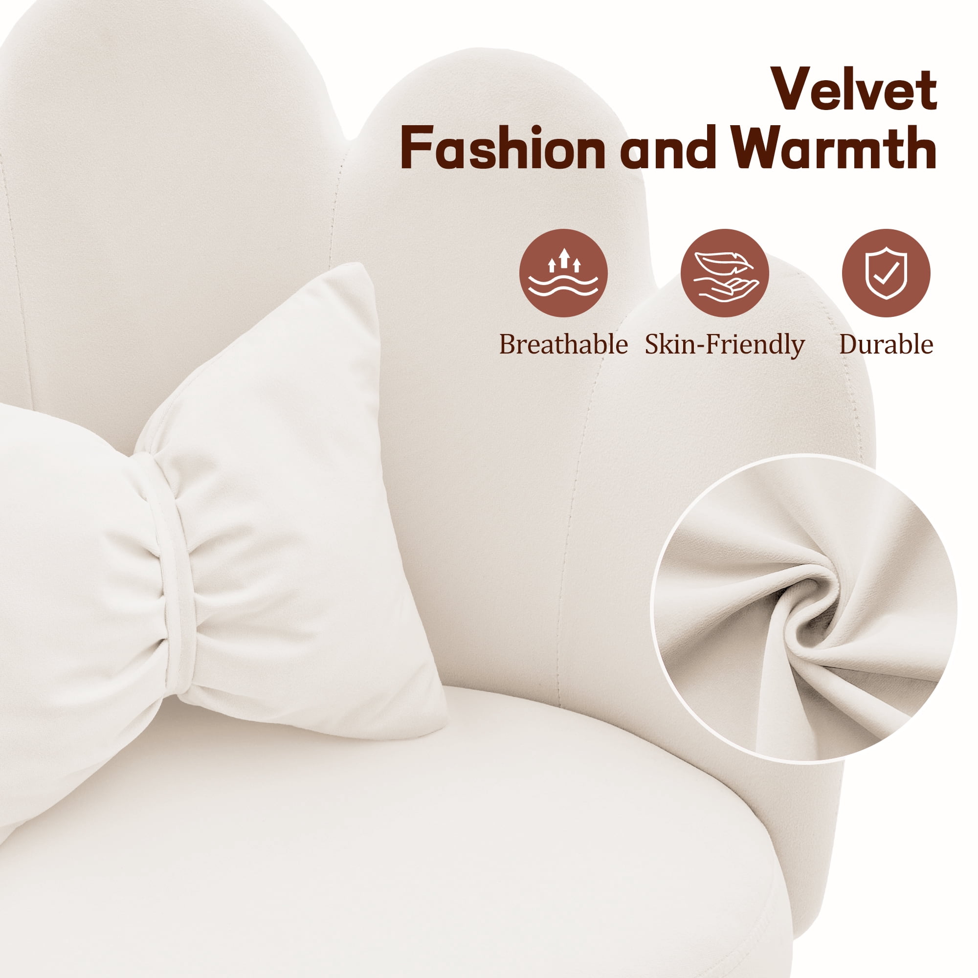 Korser Vanity Makeup Chair Comfy Accent Chair Small Office Chair with Flower Back and Lumbar Pillow for Living Dining Room,Bedroom,Velvet,Beige
