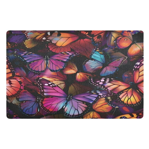 ALAZA Orange Purple Butterfly Door Mats Outdoor Indoor Entrance Low Profile Floor Rugs 32"x20" Carpet