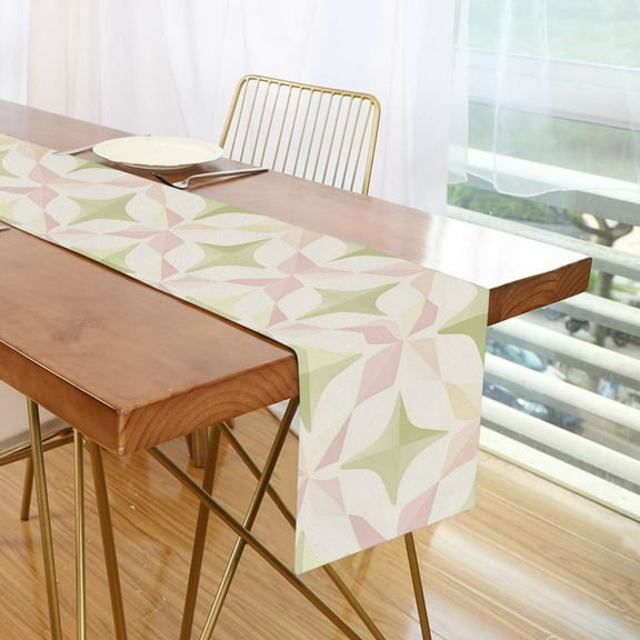 Yayeee Table Runner 70 inches Long Home Kitchen Dinning Party Decoration, Pastel Pink Geometric
