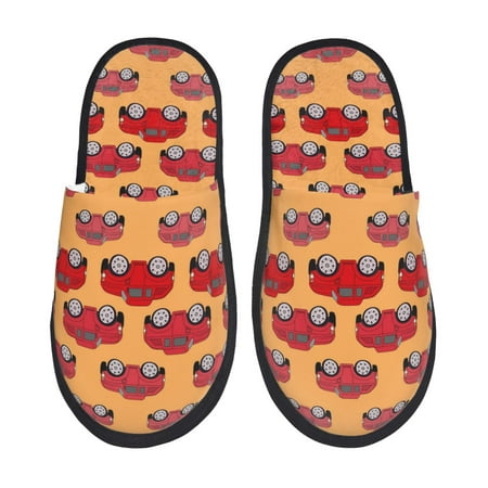 Balery Red Cars Slient Indoor Furry Fleece Comfort House Shoes Soft Non-Slip Home Shoes Cotton slippers House Slippers-- Medium