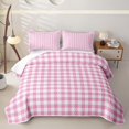 thumbnail image 2 of Erosebridal Pink Plaid Print Twin Quilt Set,White Grid Pastel Neutral Pattern Twin Coverlet Set For Girls,2 Pieces, 2 of 7