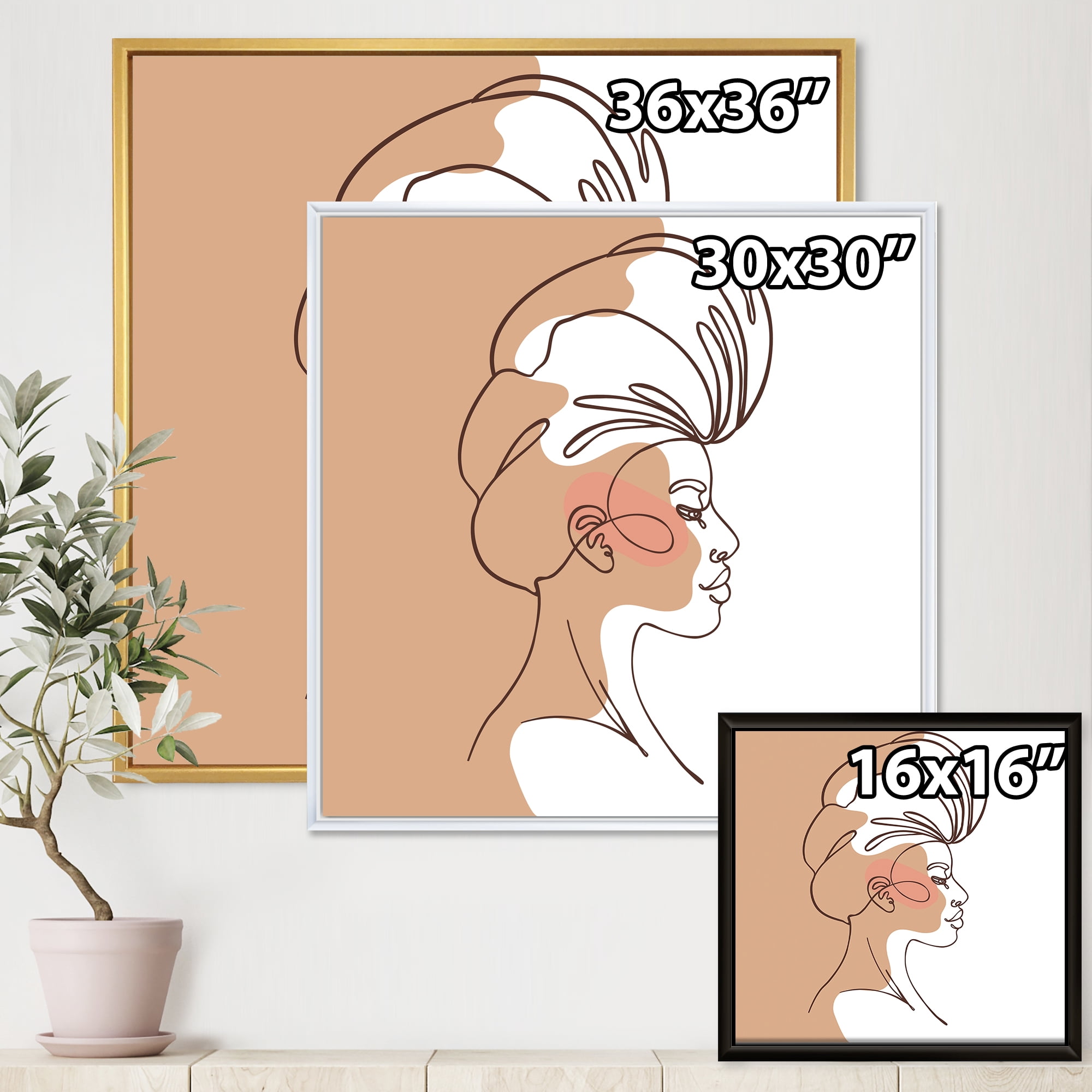 Designart 'One Line Portrait of Afro American Woman II' Modern Framed Canvas Wall Art Print