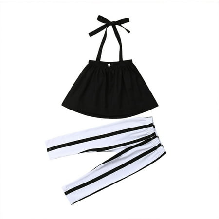 

Toddler Kids Baby Girl Clothes Set Sleeveless Halter Top Stripe Pants Outfits