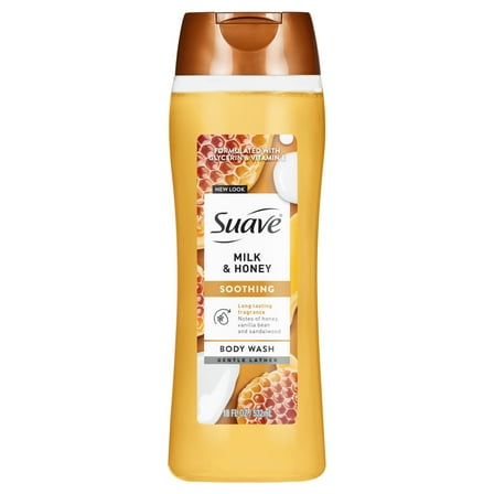 Suave Milk & Honey Moisturizing Body Wash with Glycerin & Vitamin E, 18 FL OZ