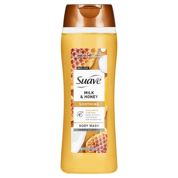 Suave Milk & Honey Moisturizing Body Wash with Glycerin & Vitamin E, 18 FL OZ