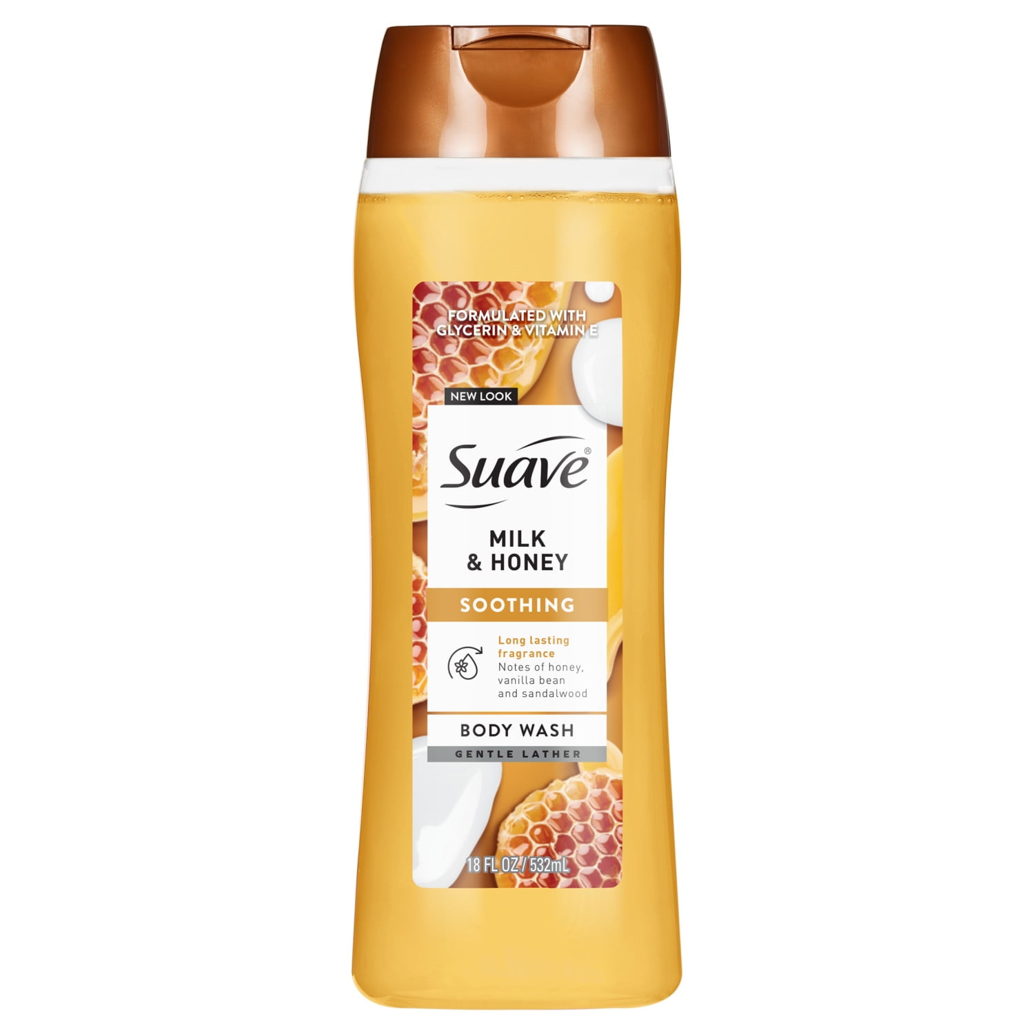 Suave Milk & Honey Moisturizing Body Wash with Glycerin & Vitamin E, 18 FL OZ
