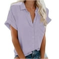 thumbnail image 2 of TIMIFIS Womens Button Solid Color Shirts V Neck Roll Up Short Sleeve Blouses Loose Collared Shirt Casual Tops - Spring/Summer, 2 of 6