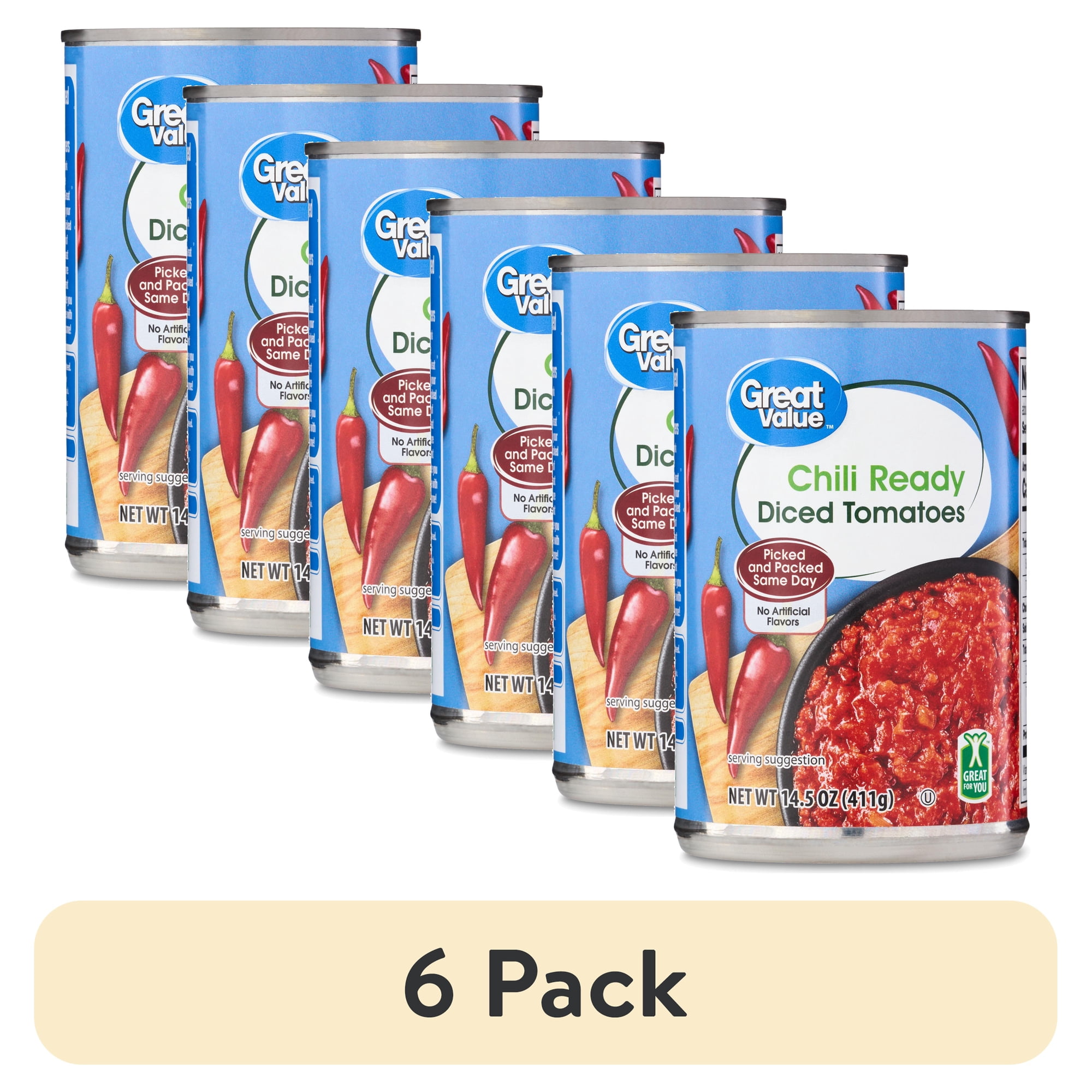 (6 pack) Great Value Chili Ready Diced Tomatoes, 14.5 oz