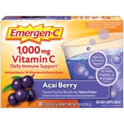 Emergen-C 1000mg Vitamin C Powder, with Antioxidants, B Vitamins and Electrolytes for Immune Support, Caffeine Free Vitamin C Supplement Fizzy Drink Mix, Acai Berry Flavor - 30 Count/1 Month Supply