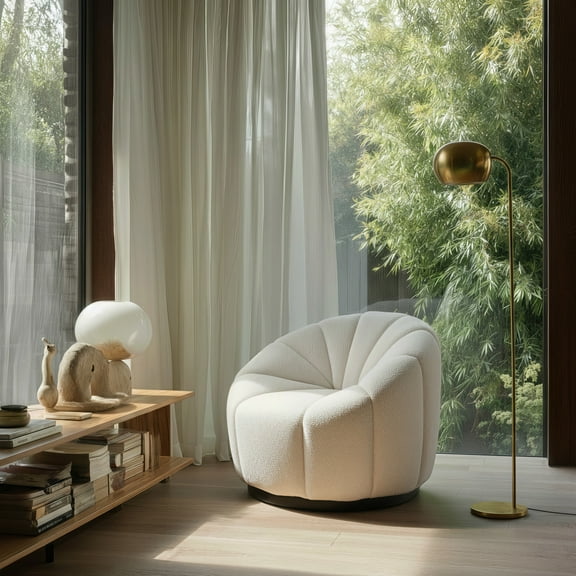 Bhutan Accent Chair Cream Accent Chair, Modern Style, Shearling style fabric, Plywood, Indoor Living