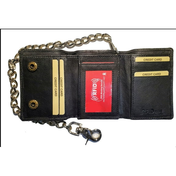 RFID Blocking  Vintage Cowhide Leather Mens Biker's Chain Wallet Trucker Motorcycle  Hunter Brown orBlack