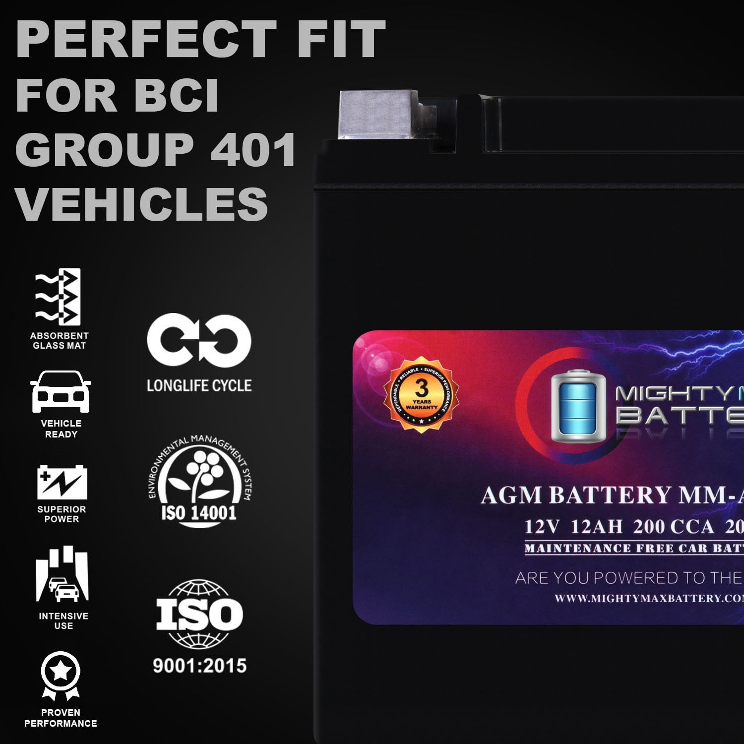 MM-AUX12 Auxiliary Battery 12V 12Ah, 20RC, 200 CCA Rechargeable AGM Car Battery