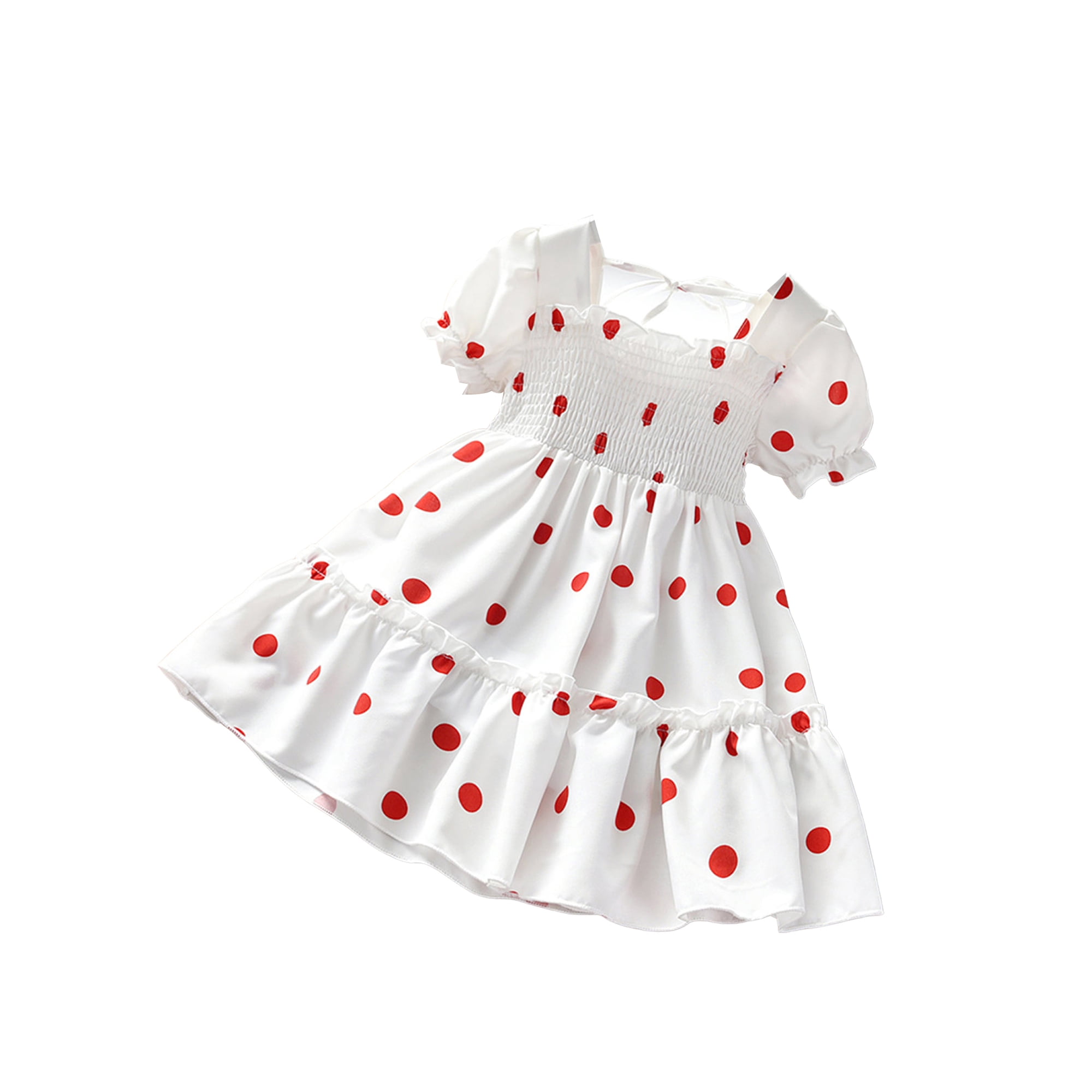 Faithtur Kids Girls Short Sleeve Polka Dot Dress Dress For Children Girls White