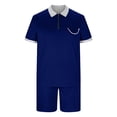 thumbnail image 3 of Cameland Two Piece Short Outfits Men Color Block Tracksuits Sport Summer Short Sleeve and Shorts Set for Men, 3 of 5
