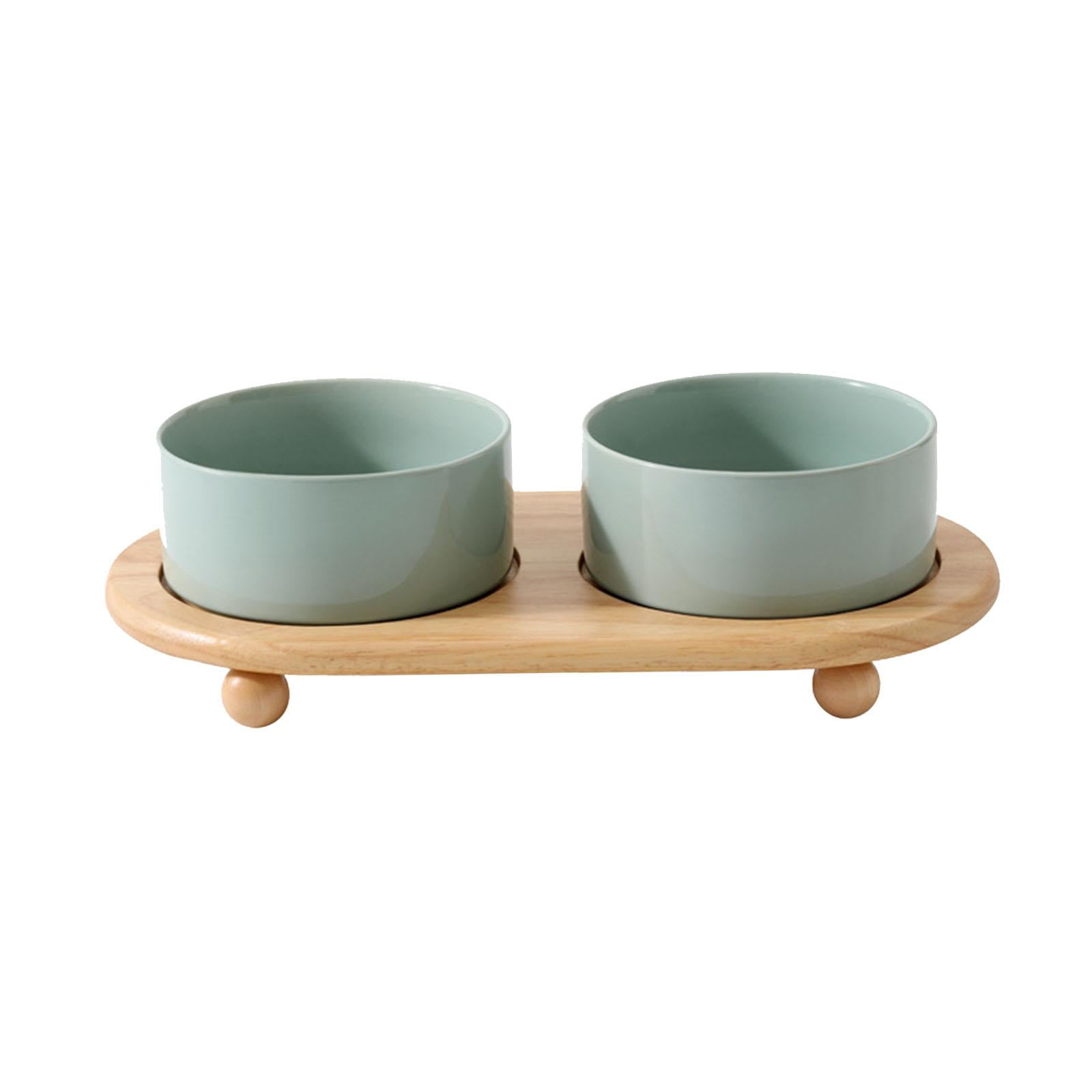 TOOYFUL Ceramic Stoneware Pet Bowl .Cat Food Bowls Feeder Set .Smooth Elevated Cat Bowls. Ceramic Cat Dish Dog Bowls for Puppy Water light green