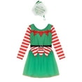 thumbnail image 3 of iiniim Kids Girls Christmas Party Outfits Long Sleeve Stripes Tulle Dress Leotard Tutu Dress with Hat Green 10, 3 of 7