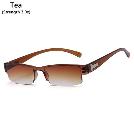 +1.0~+4.0 Men & Women Ultra-light Clear Lens Readers Eyewear Half Frame Presbyopic Glasses Reading Glasses TEA (STRENGTH 3.0X)