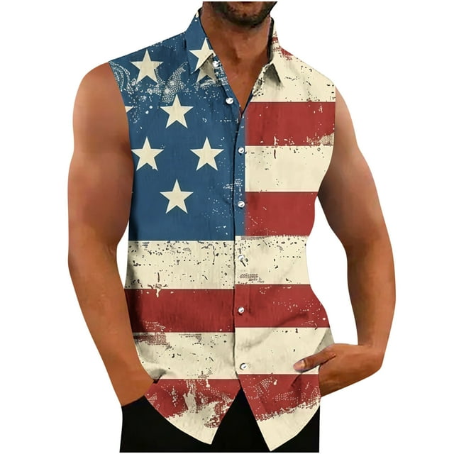 Hyknon Tank Tops Men Printing Button Casual Turndown Collar Tank Top Summer Fashion Soft Breathable Loose Fitting Pullover Workout Tops