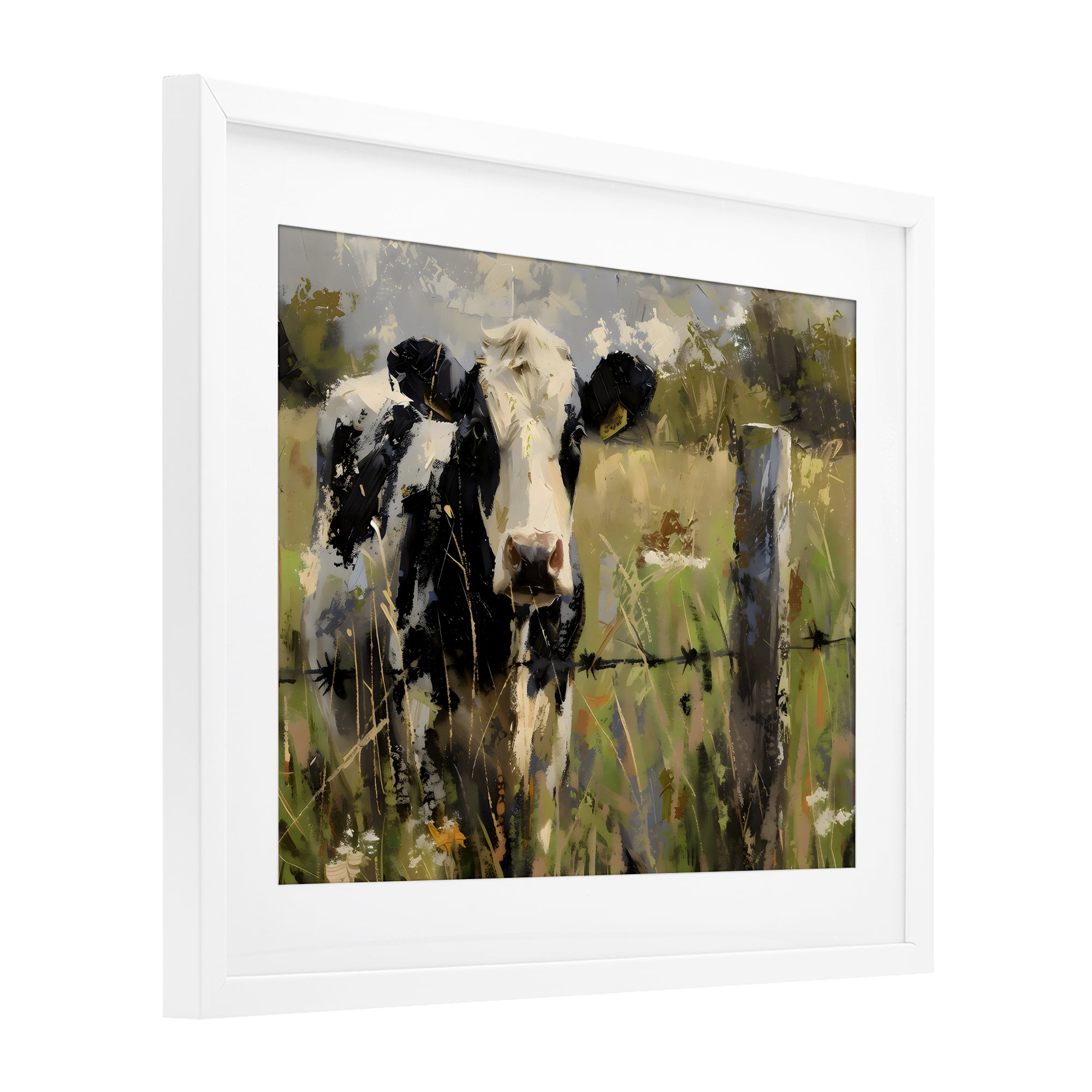 Stupell Industries Cow in Summer Pasture White Framed Print Under Glass, design by Creative Studio