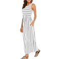 thumbnail image 4 of Sngxgn Women's Summer Bodycon Casual Midi Sleeveless Hollow Out Knit Side Slit Striped Long Tank Dress(White,XXL), 4 of 7