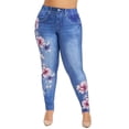 thumbnail image 1 of KVMeteor Women's Plus Size Imitation Denim Floral Bodycon Pants, 1 of 4