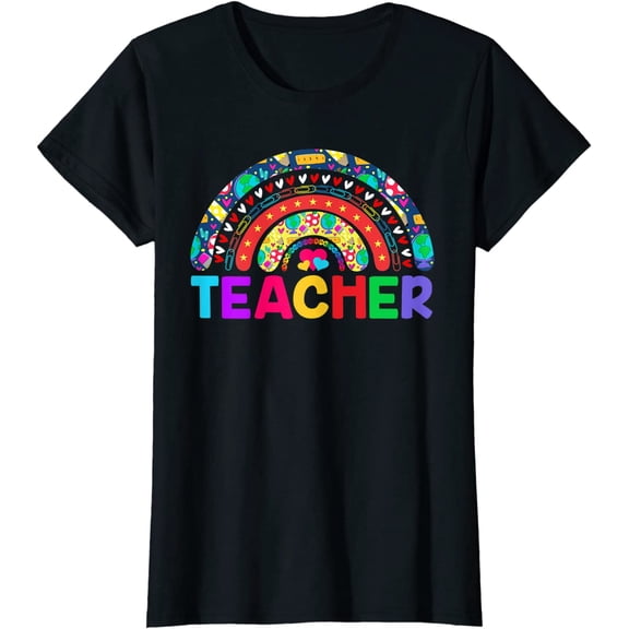 Cute Rainbow With Teacher Life Women Teacher T-Shirt