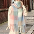 thumbnail image 2 of Bibifish Women'S Scarf Pastel Plaid Pattern Scarf With Fringe Trim Cozy Knitted Fabric Chic Winter Trendy Colorful Fuzzy Long Scarf For Ladies, 2 of 3