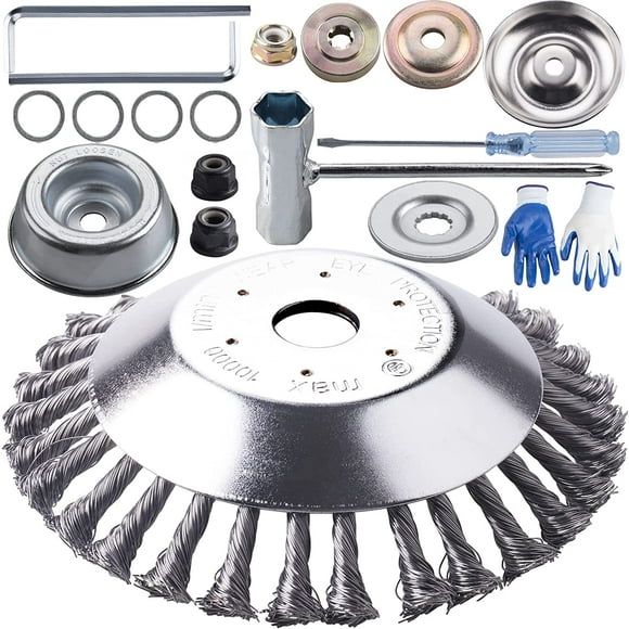 8 Inch Steel Wire Rotary Brush Cutter Trimmer Head Weed Blade Cutter with Universal Adapter Kit Compatible with Husqvarna, Stihl, String Trimmers, Gardening Lawnmower, Moss Grass Rust Removal
