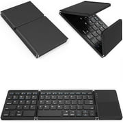 Slim Foldable Wireless Keyboard Compatible with Yezz Andy A4 with TOUCHPAD Mouse Fully Universal providing 48H Use, 560 Days Standby, Portable, Compact, Tri-Fold, Rechargeable!