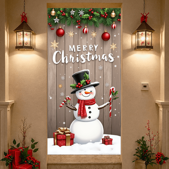 Festive Snowman Christmas Holiday Decoration Decorative Banner for Winter Celebration Home Party Event