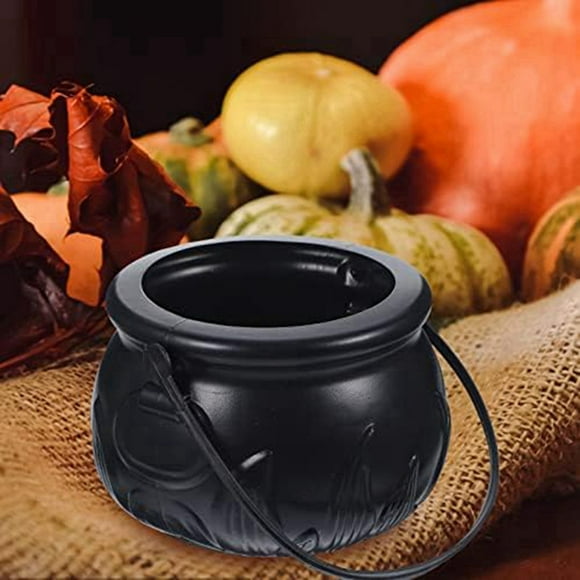2X Black Cauldron Kettle Plastic Witch Kettle Patricks Cauldron Wizard Witch Cauldron Decoration Candy Kettle Bucket