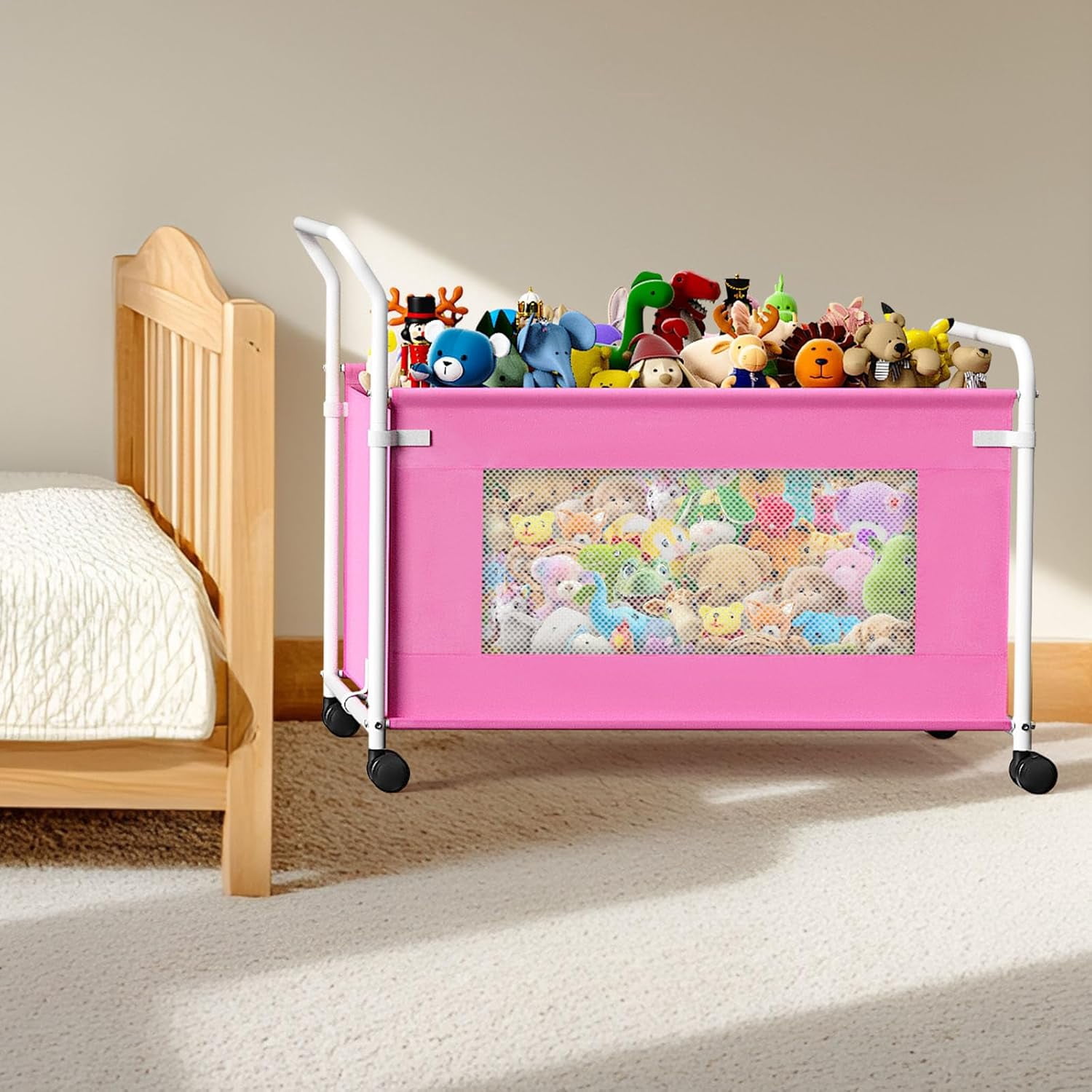 Extra Large Toy Box for Kids with 360° Rotating Wheels, Heavy Duty Toy Chest for Boys and Girls, Toy Storage Organizer for Kids, Toy Bins for Living Room, Nursery, Bedroom (Pink)