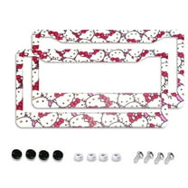 Sanrio Hello Kitty Cartoon Car License Plate Frame 2 Pack, License Plate Cover Bracket Decorative Aluminum License Plate Frame Auto Accessories Unisex 11.8 X 5.9 Inch 2 Holes with Screws