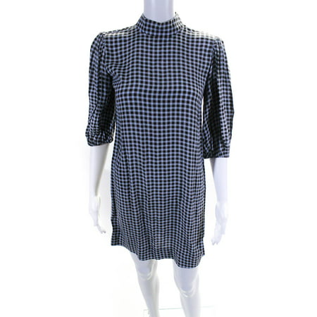 

Pre-owned|Ganni Womens 3/4 Sleeve High Neck Check Shift Dress Black Blue Size FR 34