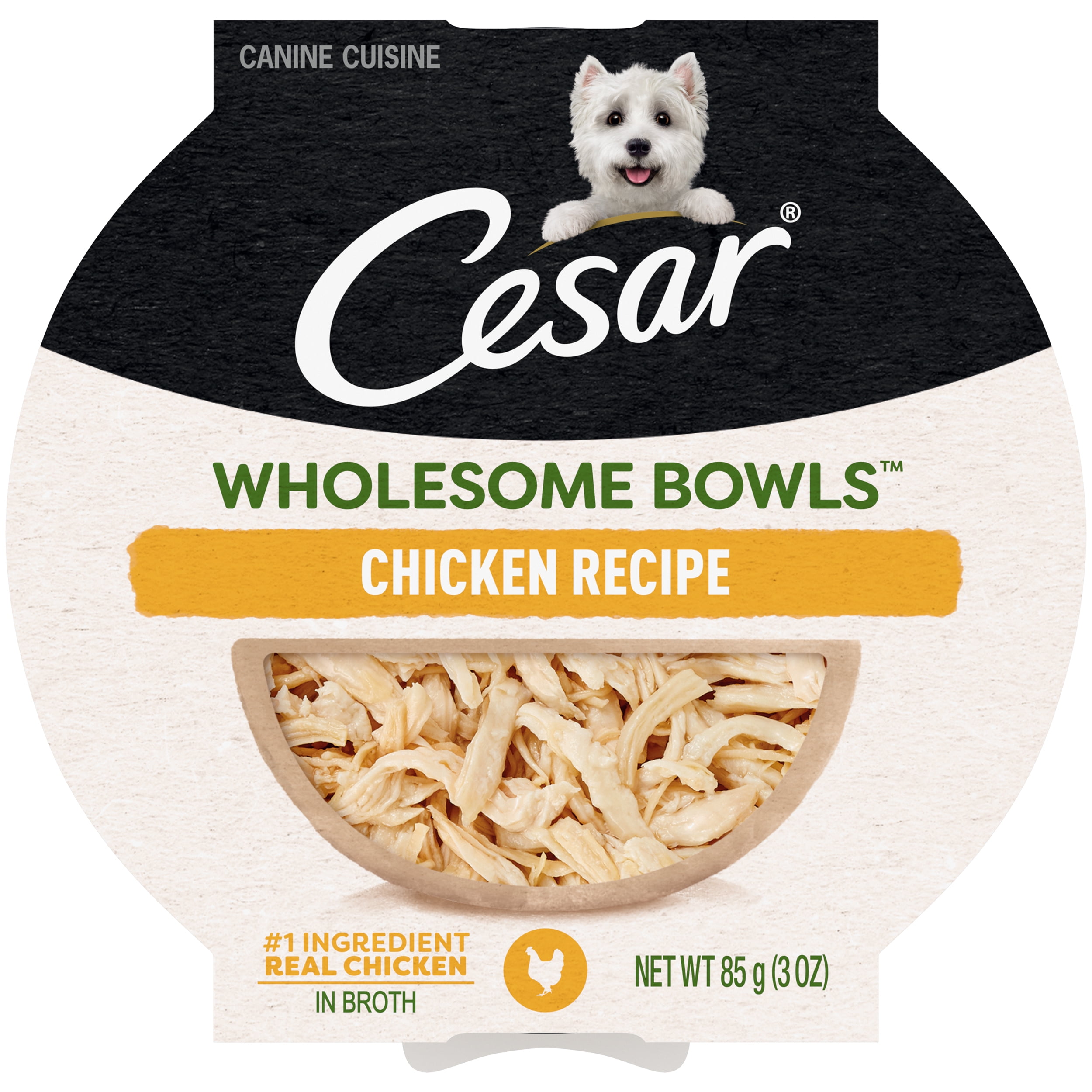 (12 pack) Cesar Wholesome Bowls Chicken Recipe Broth Wet Dog Food, 3 Oz Bowl