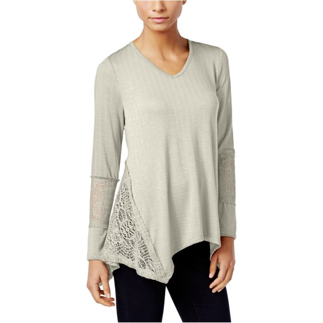Camiseta Básica Style & Co. con Panel de Encaje Mujer Blanco Hueso PL