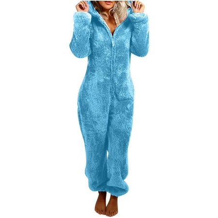 

Homewear Nightwear Bodysuits for Women Fuzzy Hooded Long Sleeve Soft Comfy Solid Sleepwear Rompers Jumpsuits