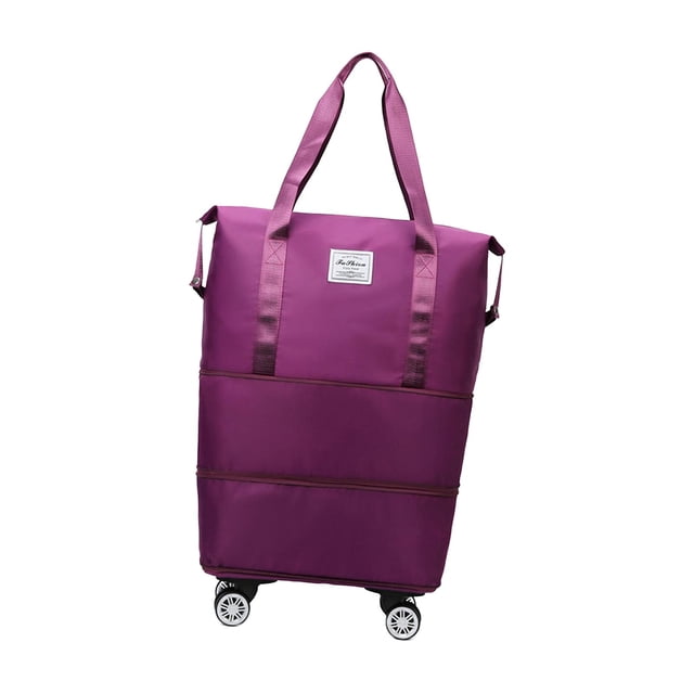 Bolsa de lona con ruedas, bolso de mano, bolsa de viaje, bolsa de ropa, bolsa de lona plegable expandible para mujeres, hombres, deportes, fin de semana rojo púrpura