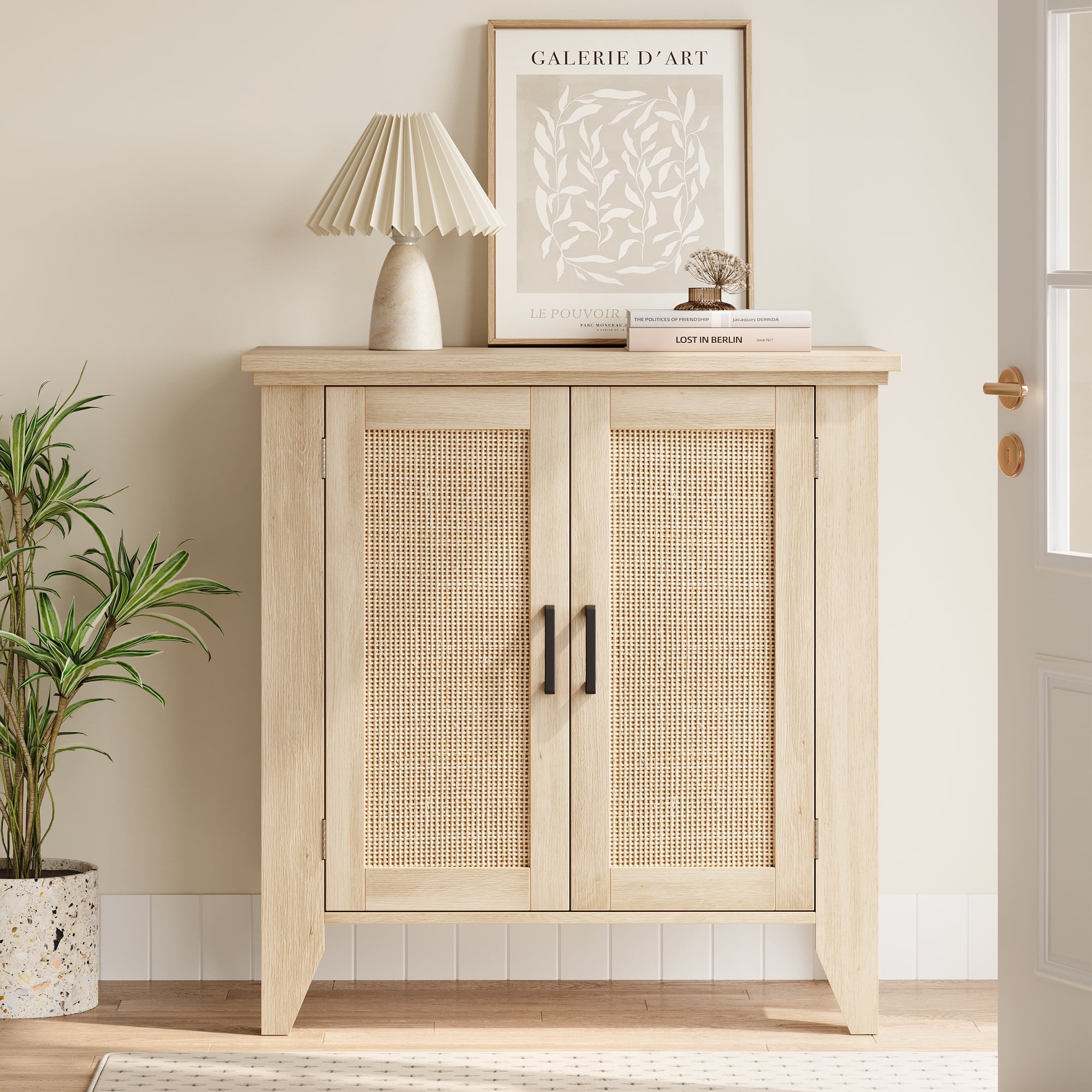 Buffet Cabinet,Rattan Storage Cabinet with Door and Adjustable Shelf,Kitchen Console Cabinet with Storage Space,Suitable for Dining Room,Bedroom,Hallway