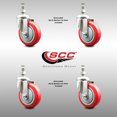 thumbnail image 2 of 4 Inch 316SS Red Polyurethane Wheel Swivel 10mm Threaded Stem Caster Set, 2 of 2