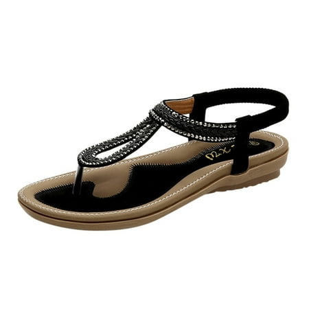 

Cglfd Summer Women Ladies Weaving Crystal Flat Sandals Beach Casual Shoes
