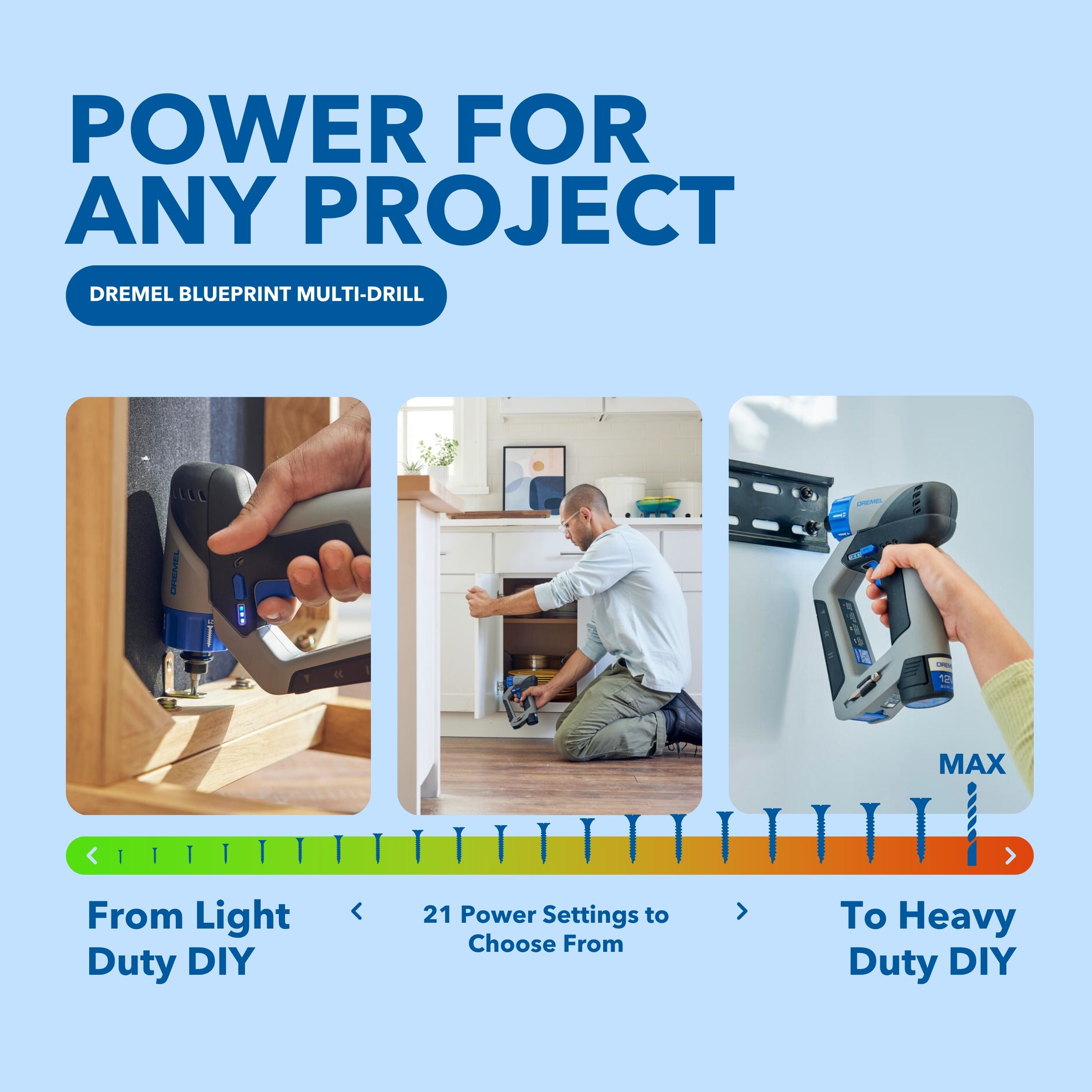 Dremel Blueprint 3 in 1 Drill/Driver with Integrated Stud Finder, Detachable Bubble Laser Level & 12 Bits