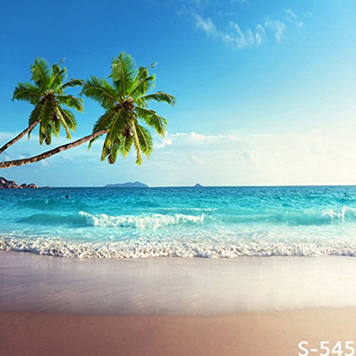 EREHome Polyester Fabric 5x7ft Blue Beach Palm Tree Photography Studio Backdrop Background