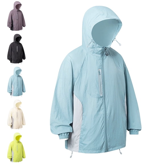 Zivyakyro Long Sleeve Wind Breaker Jackets Mens Lightweight Workout Zip up Rain Colorblock Jacket Hooded Sun Protection Black S