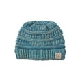 thumbnail image 2 of Kids Soft Cable Knit High Ponytail Winter Beanie - 3-Tone Turquoise, 2 of 2
