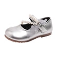 thumbnail image 3 of Viluyesy Girls Vintage-Inspired Flat Shoes – Soft-Sole Leather Lace-Up Dress Shoes with Pearl Bowknot and Delicate Lace Trim, Spring Summer Style Silver Size 11.5, 3 of 10