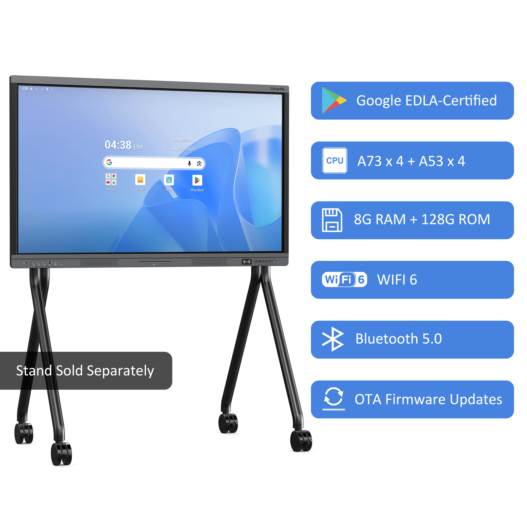 Shiarffe X5 Pro Smart Board 55" Google EDLA-Certified Digital Whiteboard, 4K Touchscreen Interactive Display for Classroom Office Hybrid Work Home, Dual-System Support